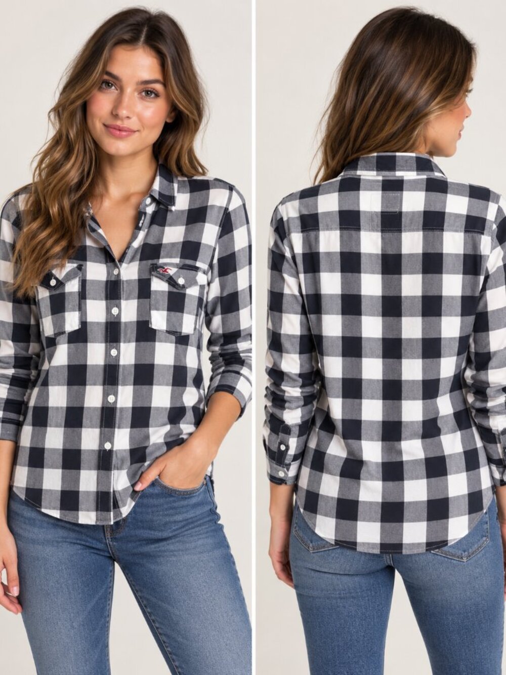 Hollister 25 Years Limited Edition Black White Plaid Shirt Size L